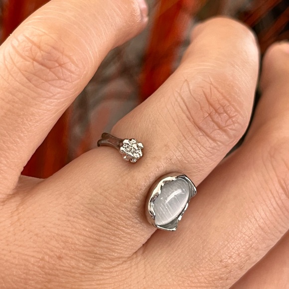 S925 Silver White Stone Flower Chunky Open Ring,Big Silver Heart Ring for … - Picture 3 of 6